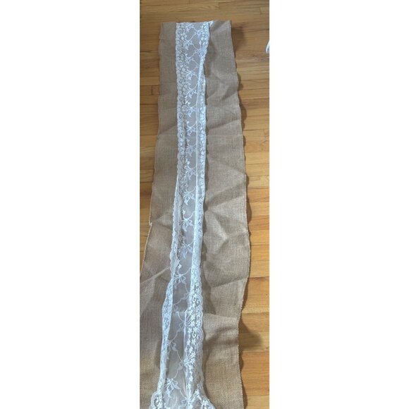 Lot of 3 Vintage Rustic Burlap & Lace Table Runners - Picture 1 of 16
